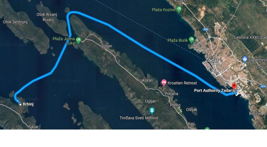 Trasa prom zadar do Brbinj